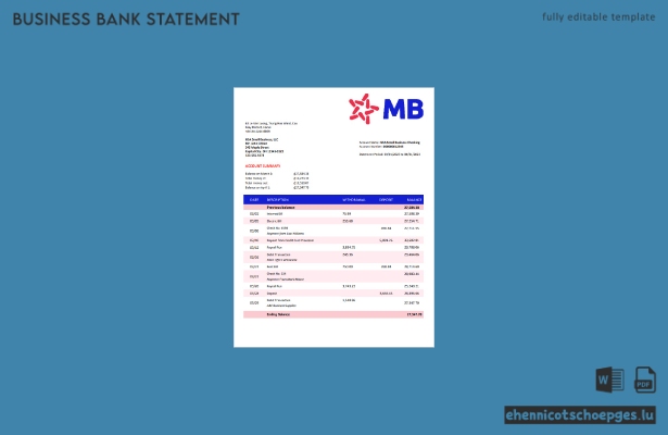 MB Bank Unternehmensmitteilung – Beispielvorschau in Word und PDF
